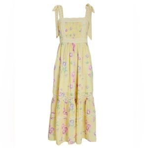 LoveShackFancy Ayala Floral Midi Dress Summer Sunshine Yellow